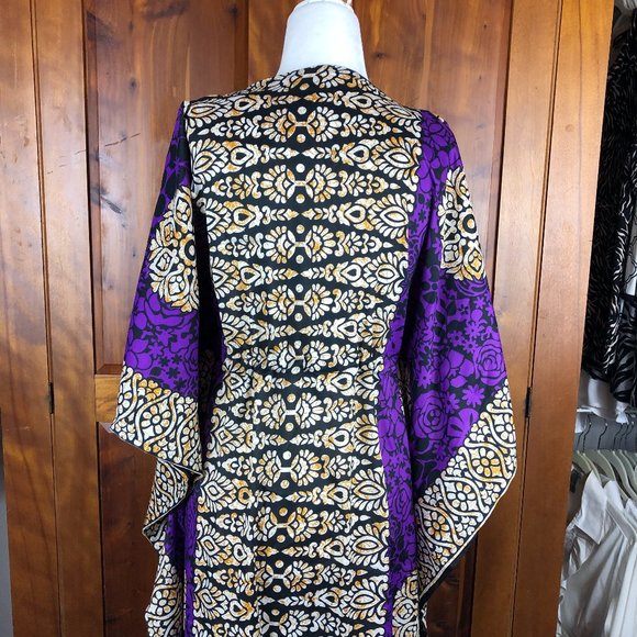 Pretty Girl Beachy Coastal Silk/Cotton Boho Kaftan Coverup Dress Artsy Resort - Picture 11 of 15